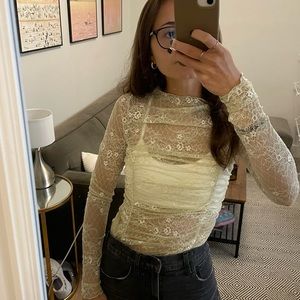 Free People Green Sheer Lace Top
